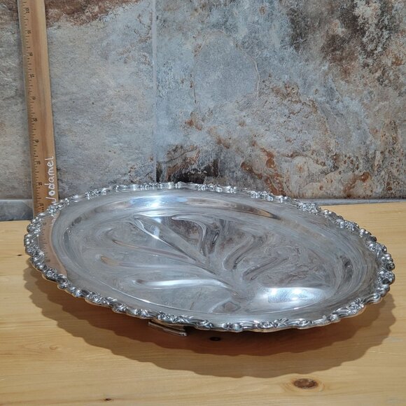 Vintage WM A Rogers Silver Plated Meat Tray Oval Footed Tree of Life 18 Inch Pla - Picture 9 of 13